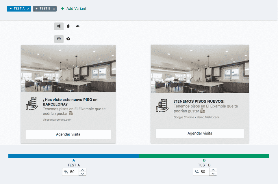 Pruebas A/B Notificaciones Web Push