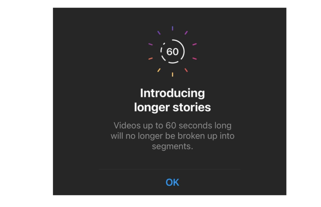 Instagram stories 60 seconds Digital Marketing Updates