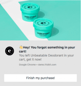 Automated Cart Abandonment recovery web push notification