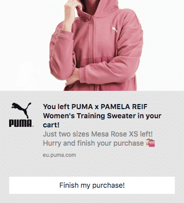 Cart abandonment web push notification