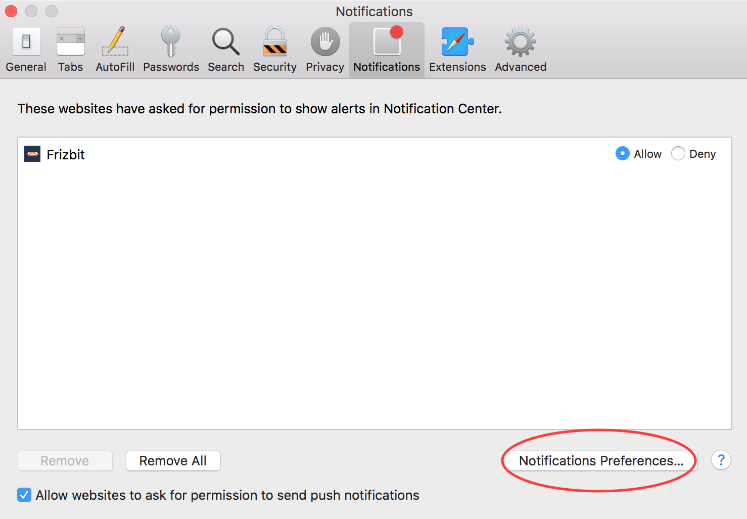 How to Disable Push Notifications on Safari Step 4