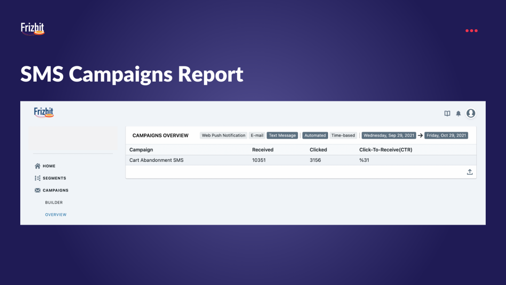 Frizbit Update Campaign Report SMS Report