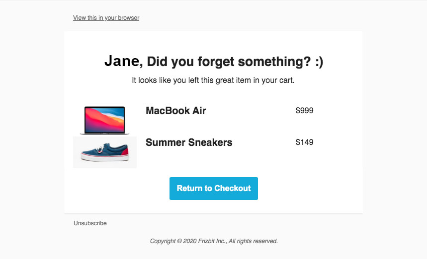Frizbit Cart Abandonment Email