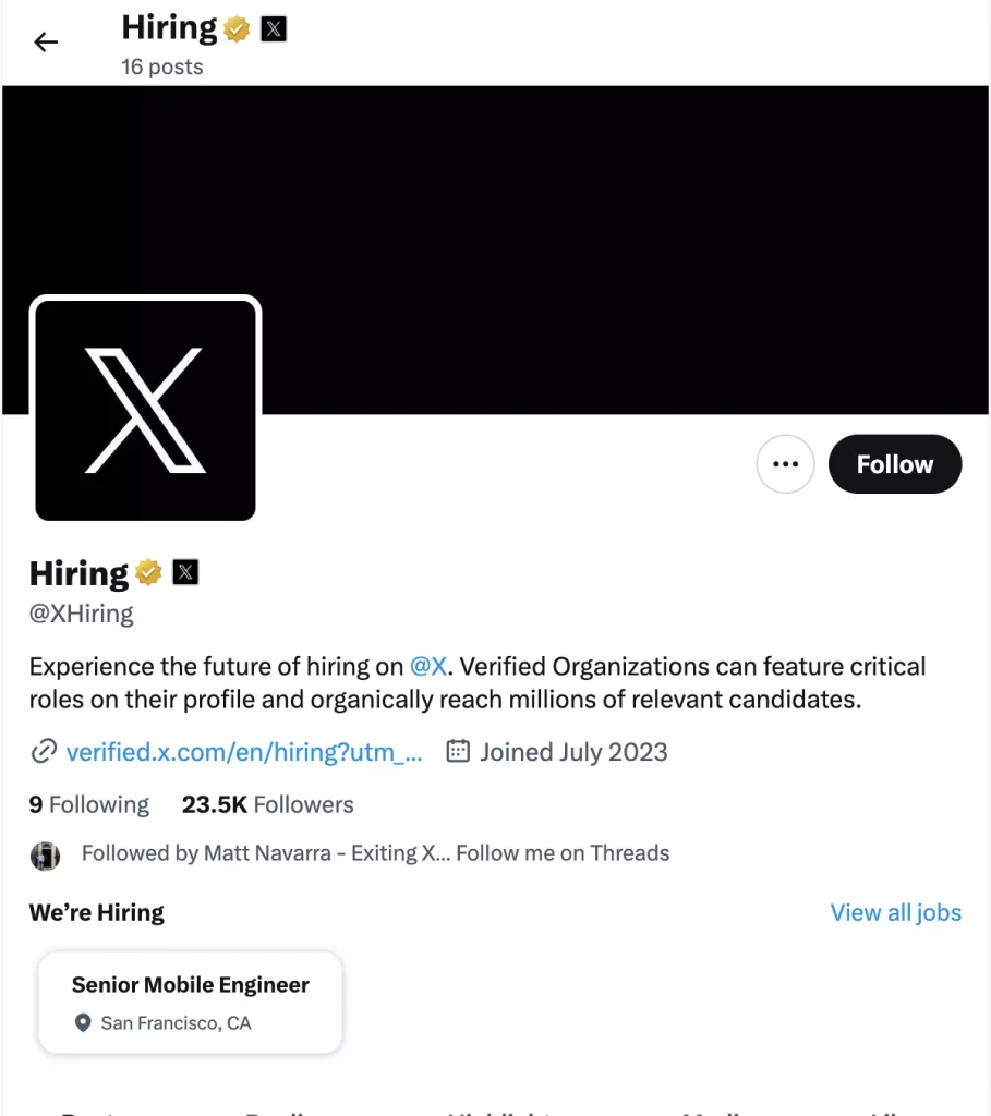 X features a native hiring feature, X vs LinkedIn