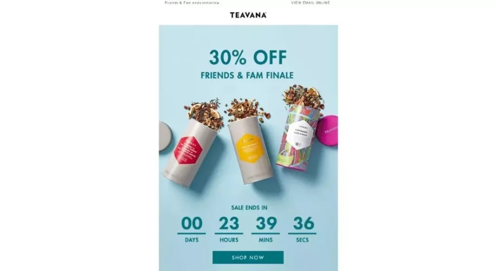 promotional email example of Teavana