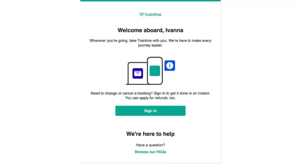 trainline welcome email marketing